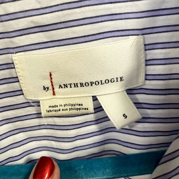 Anthropologie Blue and White Stripe Oversized Dress-Shirt Size S - Picture 2 of 10